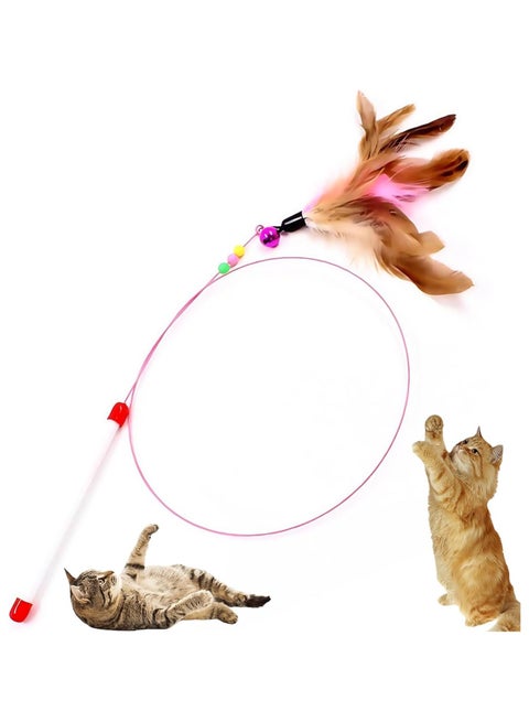 Cat Teaser Feather Rod - Engaging Toy for Cats and Kittens - Wire Wand with Bell Beads for Cat Physical Activity - Entertaining Cat Amusements